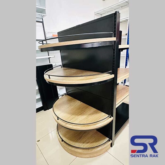End Gondola Supermarket Powder Coating Motif Kayu